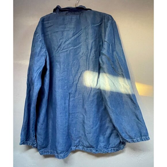 NU Construction Women Long Sleeve Button Down Chambray Shirt Top Large Casual - Picture 2 of 8